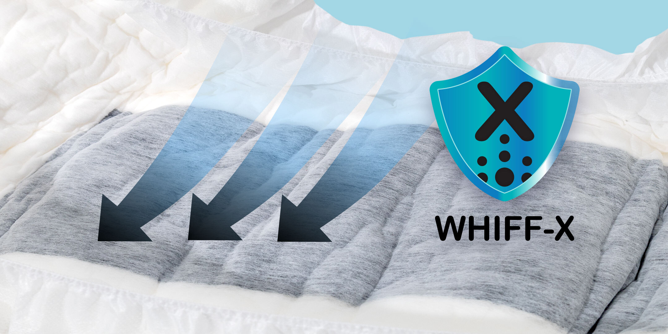 whiff-x core, black strip inside adult disposable diaper